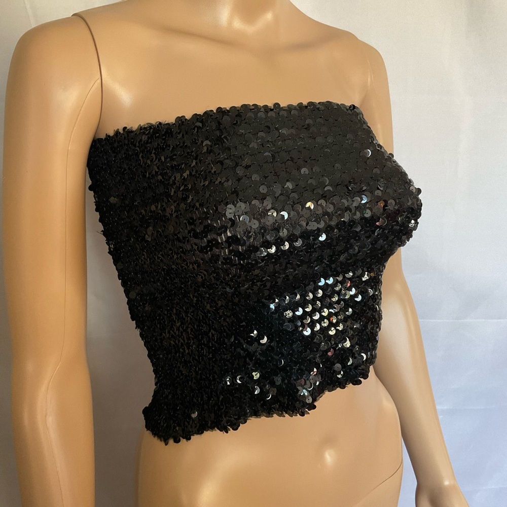 Vintage 90s Non-Stop Black Stretchy Sequin Tube Top